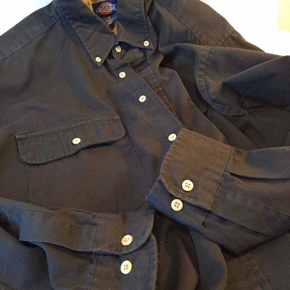 Dickies Men's Button Down Shirts Black Long Sleeve Collar Pockets M - Picture 8 of 9
